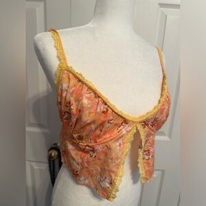 Tiger Mist Peach Floral Lace-Trim Cami Top